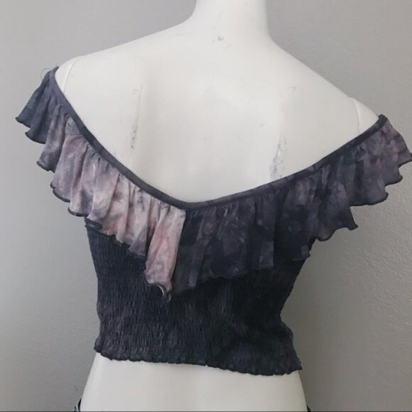 AE Soft & Sexy Off Shoulder Ruffle Tie Dye elasticized Crop top - Picture 4 of 7